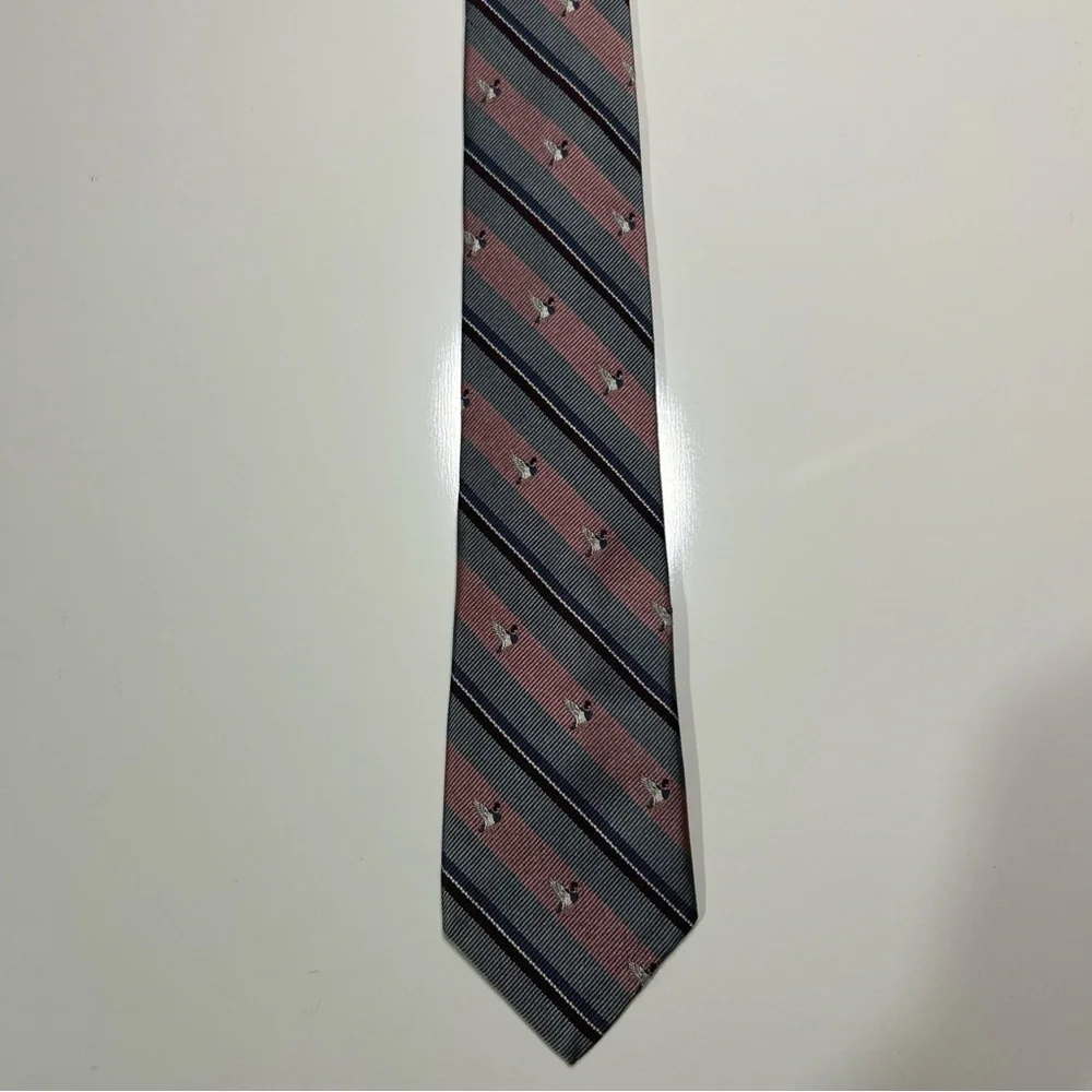Elegant Striped Tie in Gray and Pink Mallard Ducks